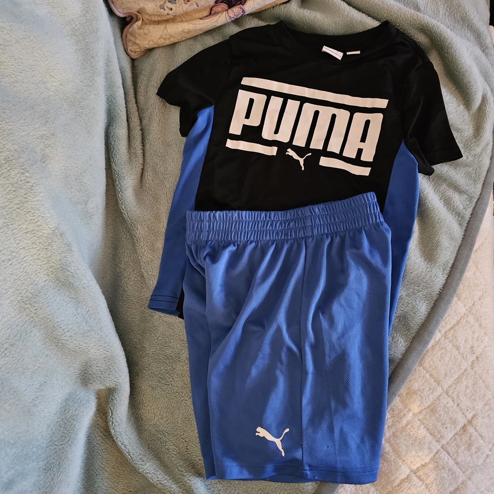 Puma Blue Kids Tee & Shorts Set with White Logo - Picture 2 of 8